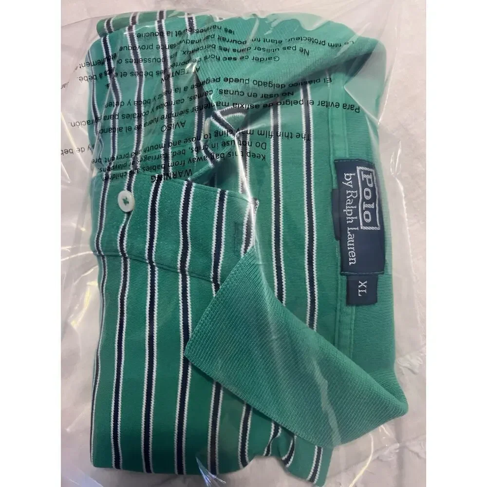 Ralph Lauren Polo Men XL Green White Stripped LOGO